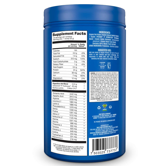 Falcon Protein Plant-Based Protein Powder - Vanilla Flavor -  1.32lbs