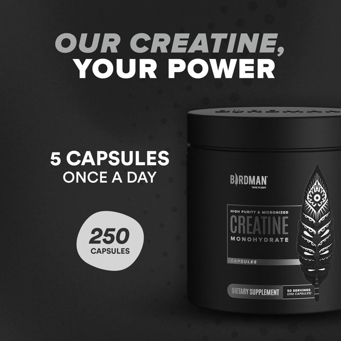 High-Purity Micronized Creatine Monohydrate in Capsules - 250 Capsules