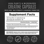 High-Purity Micronized Creatine Monohydrate in Capsules - 250 Capsules