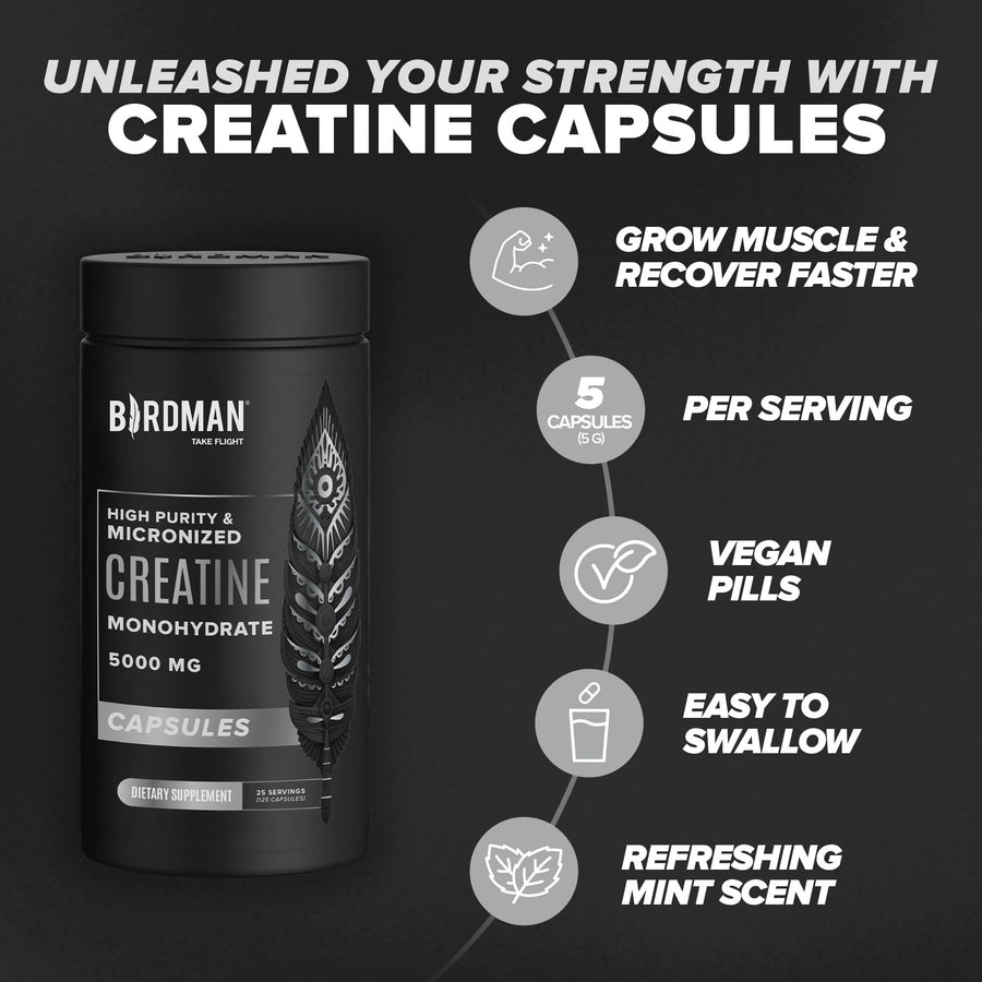 High-Purity Micronized Creatine Monohydrate in Capsules - 125 Capsules