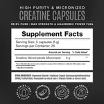 Monohidrato de creatina micronizado de alta pureza en cápsulas - 125 cápsulas 
