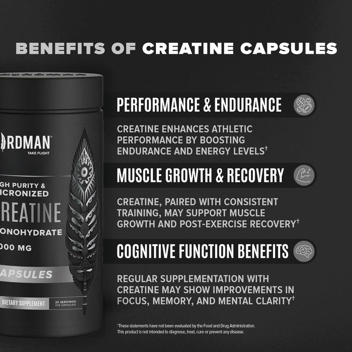 Monohidrato de creatina micronizado de alta pureza en cápsulas - 125 cápsulas 